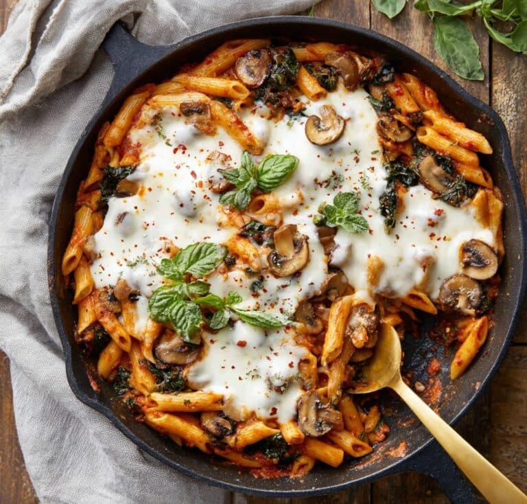 Mushroom and Spinach Pasta Bake Recipe