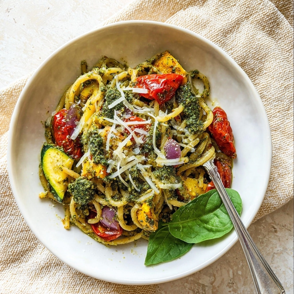 Roasted Vegetable Pesto Pasta Recipe - Recipe Image