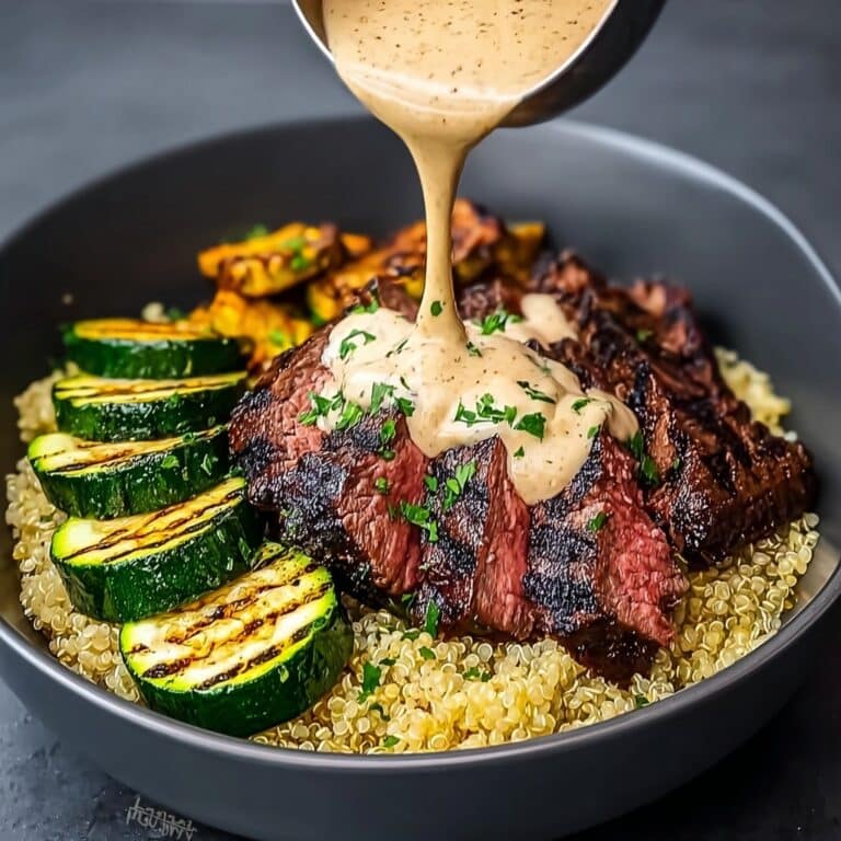 Grilled Steak Bowl with Creamy Sauce & Grilled Zucchini Recipe