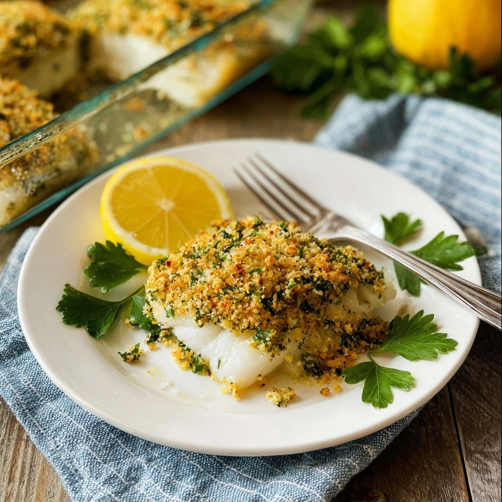Baked Cod with Crispy Garlic Herb Panko Recipe - Recipe Image