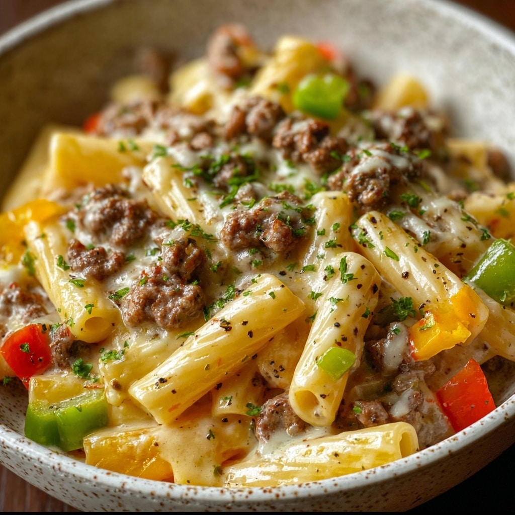 Philly Cheesesteak Pasta Recipe - Recipe Image