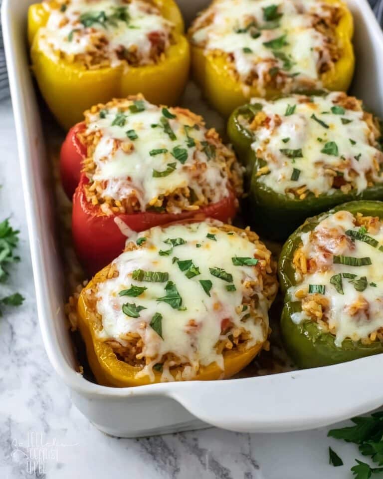 Chicken Stuffed Bell Peppers with Tomato Basil and Havarti Cheese Recipe