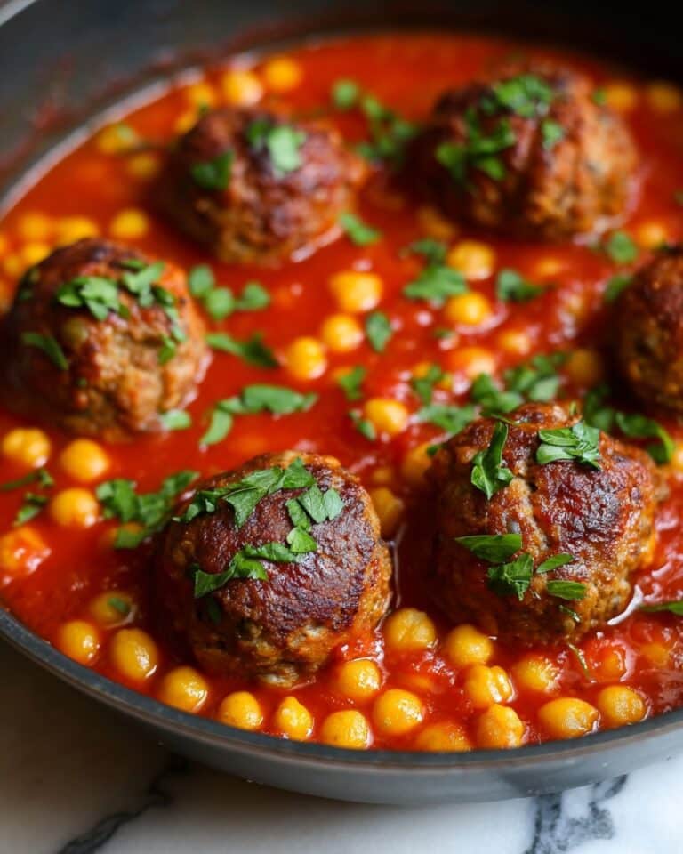 One Pot Moroccan Spiced Beef Meatballs with Chickpeas Recipe