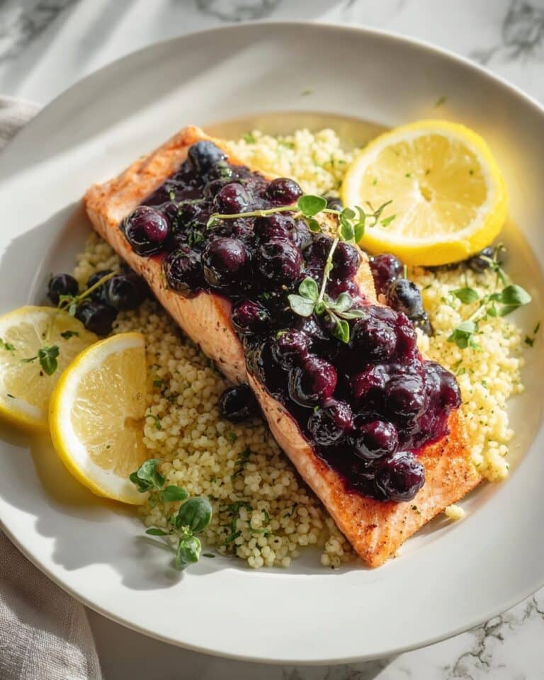 Blueberry Glazed Salmon with Lemon Herb Couscous Recipe