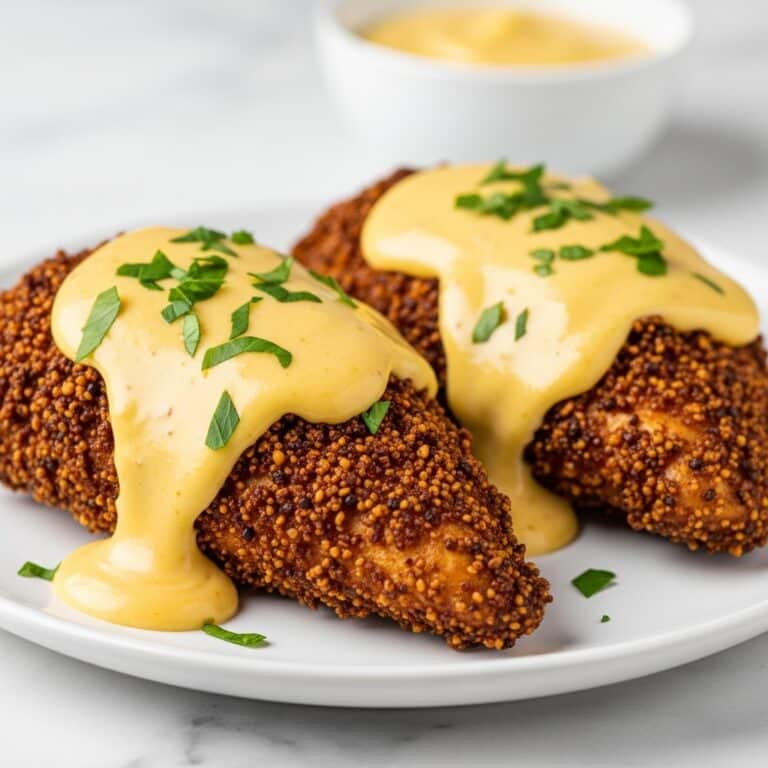 Pretzel-Crusted Chicken with Mustard Cheddar Sauce Recipe