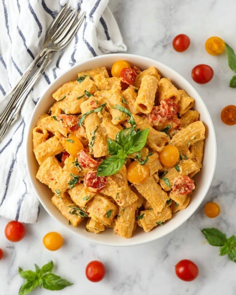Baked Boursin Pasta with Roasted Cherry Tomatoes and Fresh Basil Recipe