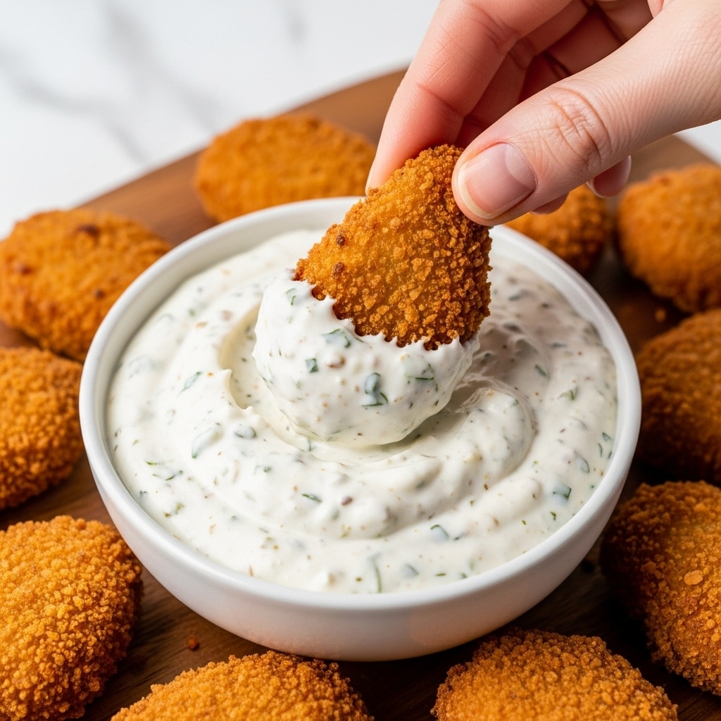 A close-up shot shows a spoon holding a creamy, thick white dip with small bits of black, brown, and green herbs mixed throughout. The background displays a white bowl full of the same dip, sitting on a white marbled surface, with a blurred light brown cracker visible behind the bowl. The texture of the dip looks slightly grainy yet smooth, with visible small chunks and herbs evenly spread. Photo taken with an iphone --ar 4:5 --v 7