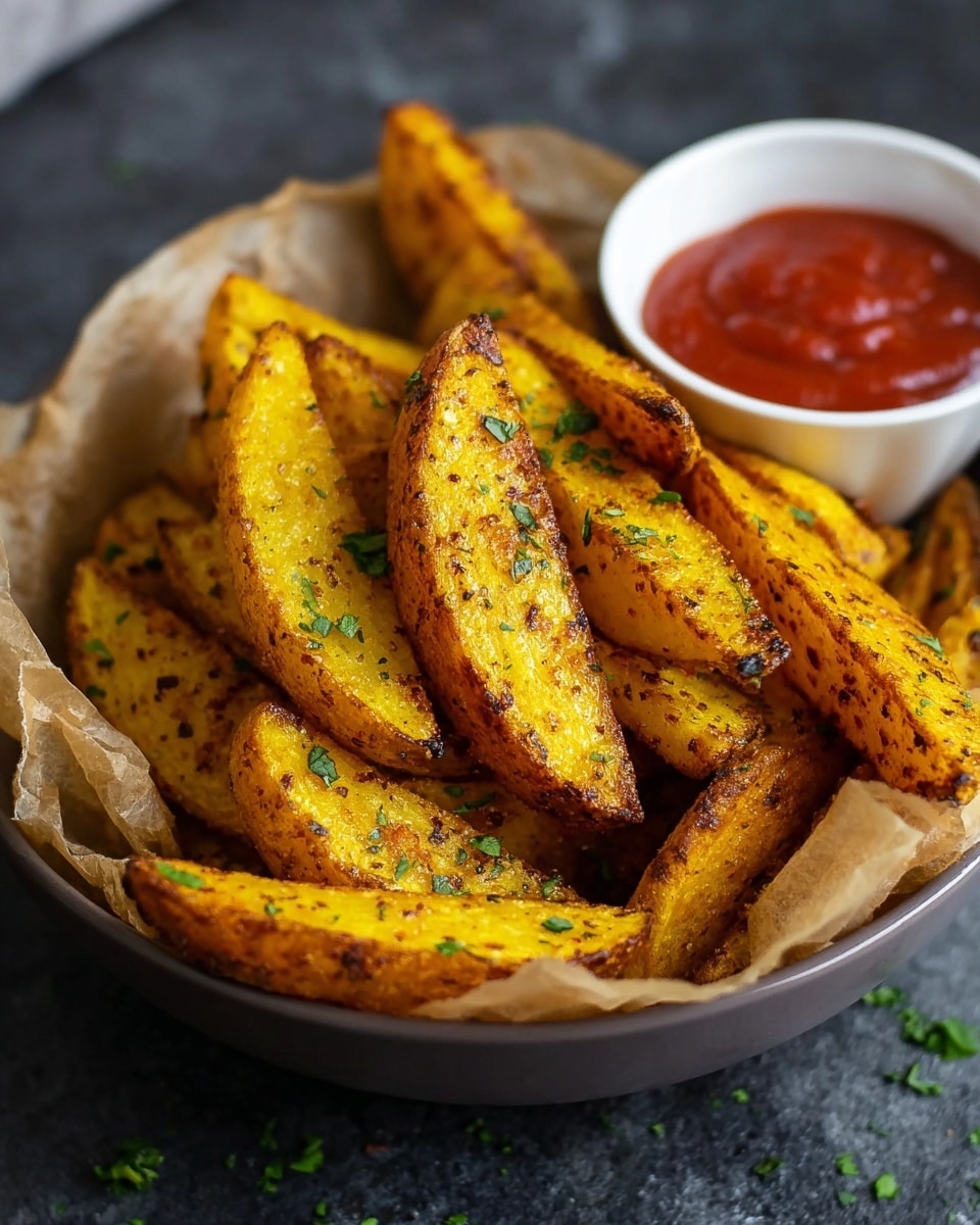 A white plate is filled with a thick layer of golden-brown fried vegetable fries, each piece showing a crunchy, spiced coating with some darker spots where the vegetable's skin is visible. In the center of the plate sits a small white cup filled with rich red ketchup, its surface smooth and shiny. The fries are arranged around the cup in a slightly uneven pile on a white marbled texture surface. photo taken with an iphone --ar 4:5 --v 7