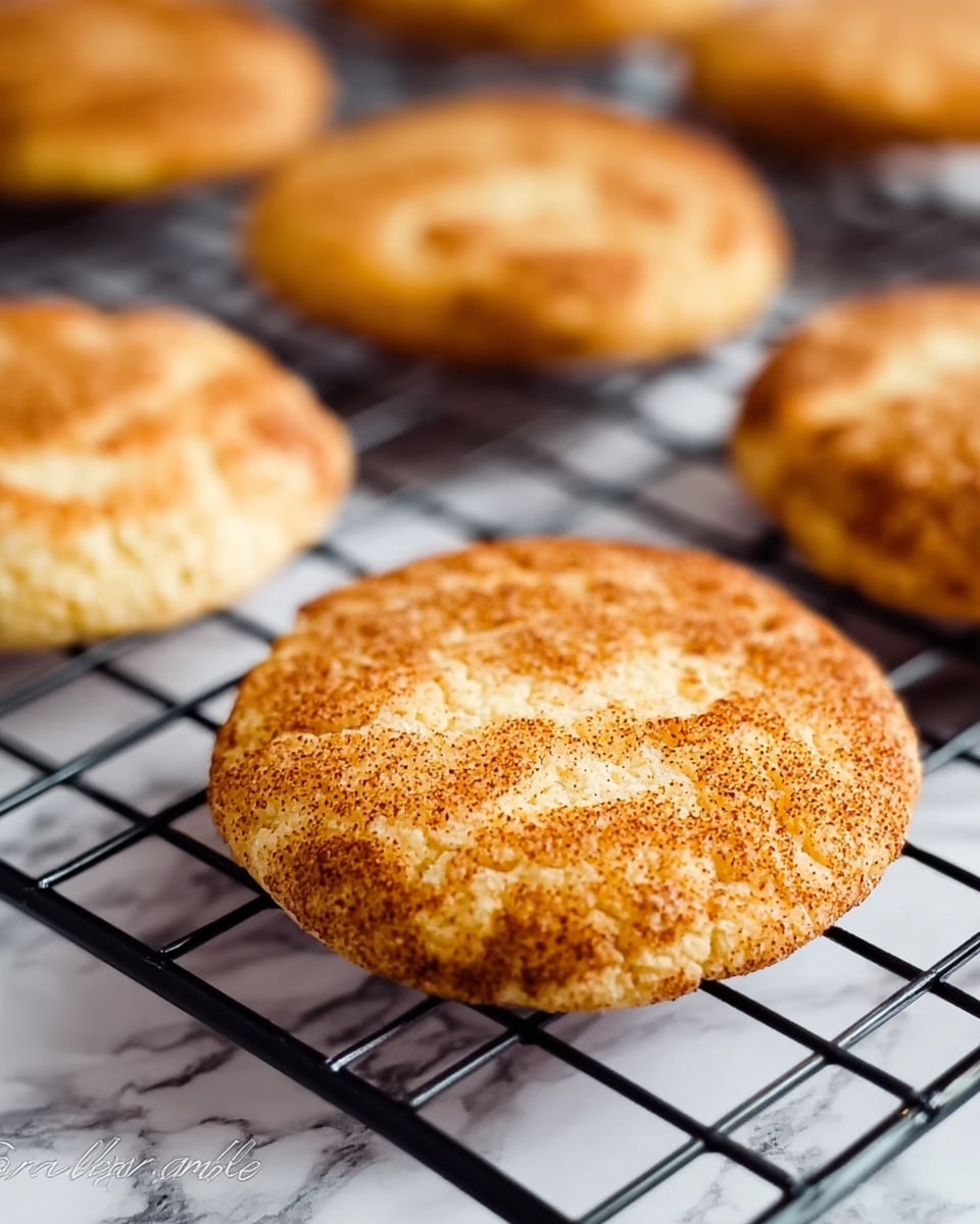 The image shows several round cookies resting on a cooling rack. Each cookie is flat with a rough texture on top, colored golden brown with some darker brown spots, showing a slightly cracked surface. The cookies are arranged in a loose pattern on the black wire cooling rack, which contrasts with the white marbled surface underneath. The focus is primarily on the cookie closest to the camera, showing details of its crumbly texture and baked edges. photo taken with an iphone --ar 4:5 --v 7